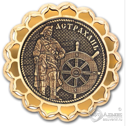 Магнит из бересты Астрахань-Петр I купола золото